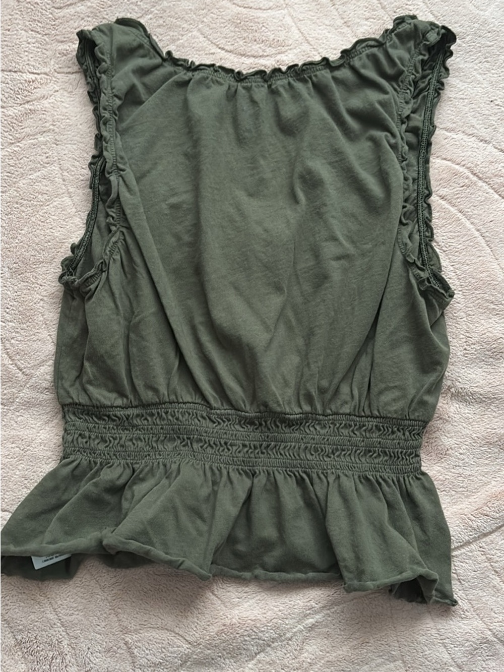 100%Cotton American Eagle Outfitters Olive Green Ruffled Peplum Cropped Tank Top - Picture 4 of 4
